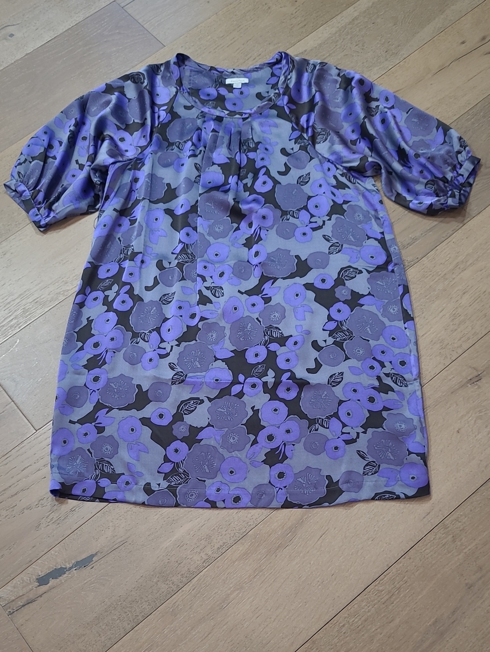 EUC Garnet Hill Dress Women's sz 10 Purple Floral Silk Shift Dress